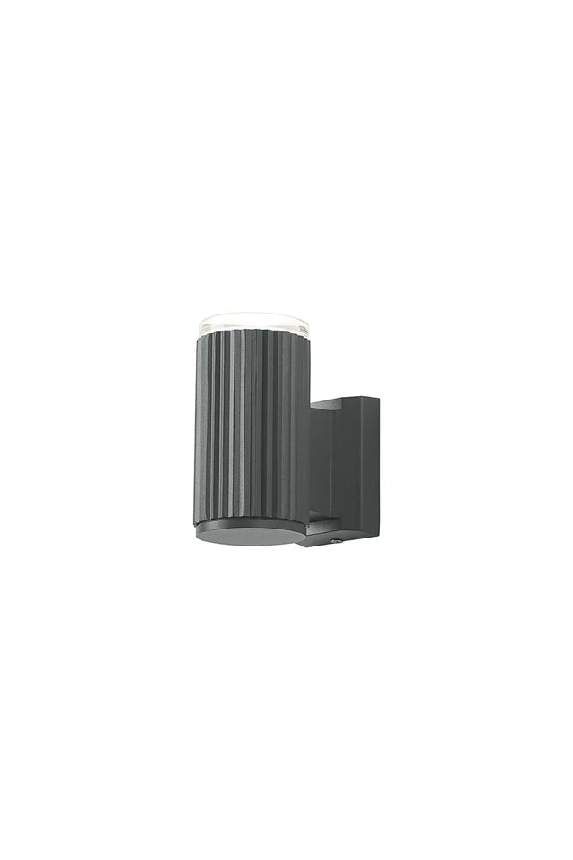 Khazri Ribbed Line Wall Lamp With Shallow Acrylic Shade, 1 x GU10, IP54, Grey/Clear/Frosted