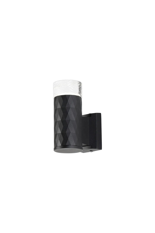 Khazri Diamond Pattern Wall Lamp With Short Diagonal Pattern Acrylic Shade, 1 x GU10, IP54, Black/Clear/Frosted