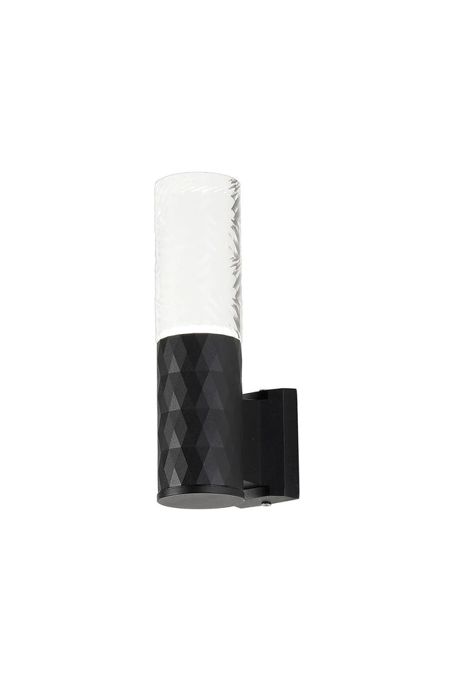 Khazri Diamond Pattern Wall Lamp With Tall Diagonal Pattern Acrylic Shade, 1 x GU10, IP54, Black/Clear/Frosted