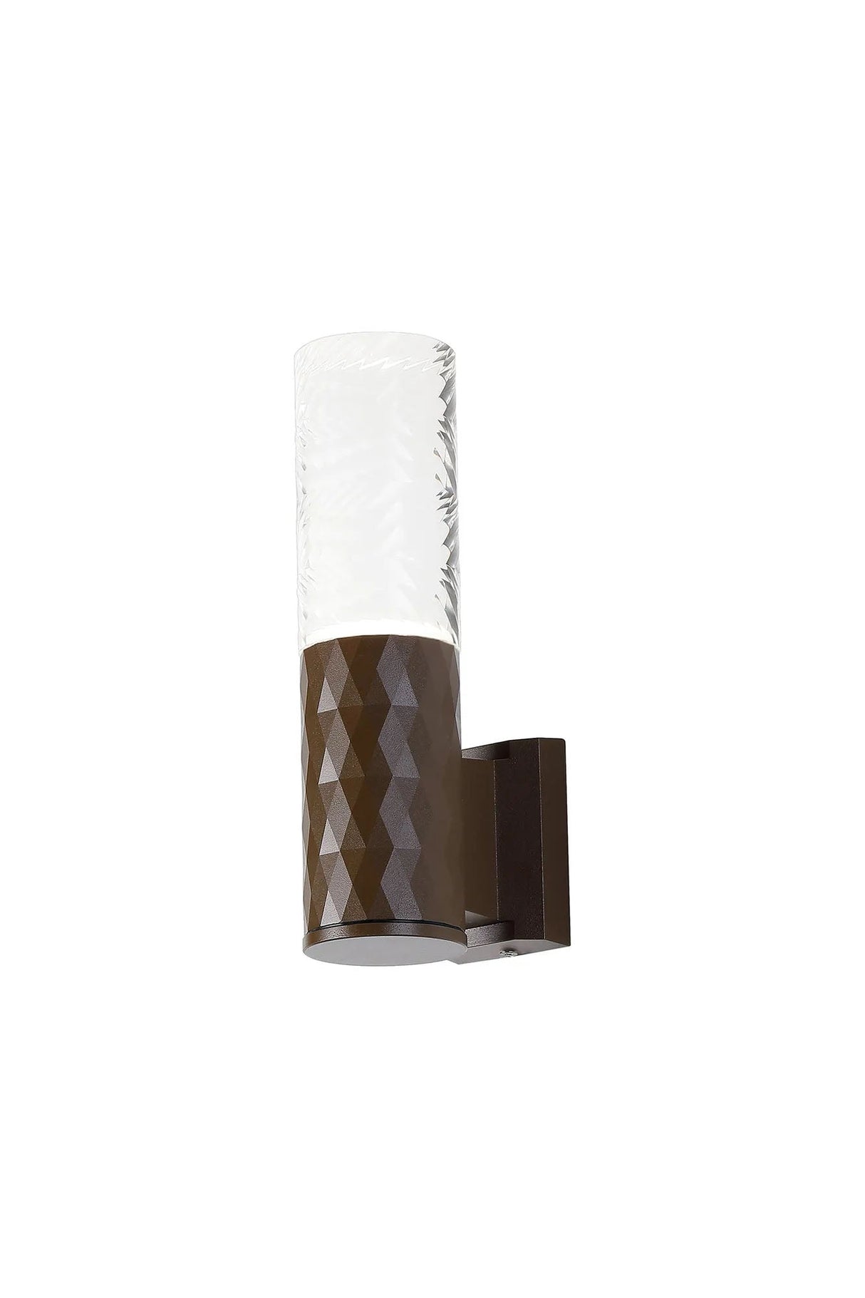 Khazri Diamond Pattern Wall Lamp With Tall Diagonal Pattern Acrylic Shade, 1 x GU10, IP54, Dark Brown/Clear/Frosted