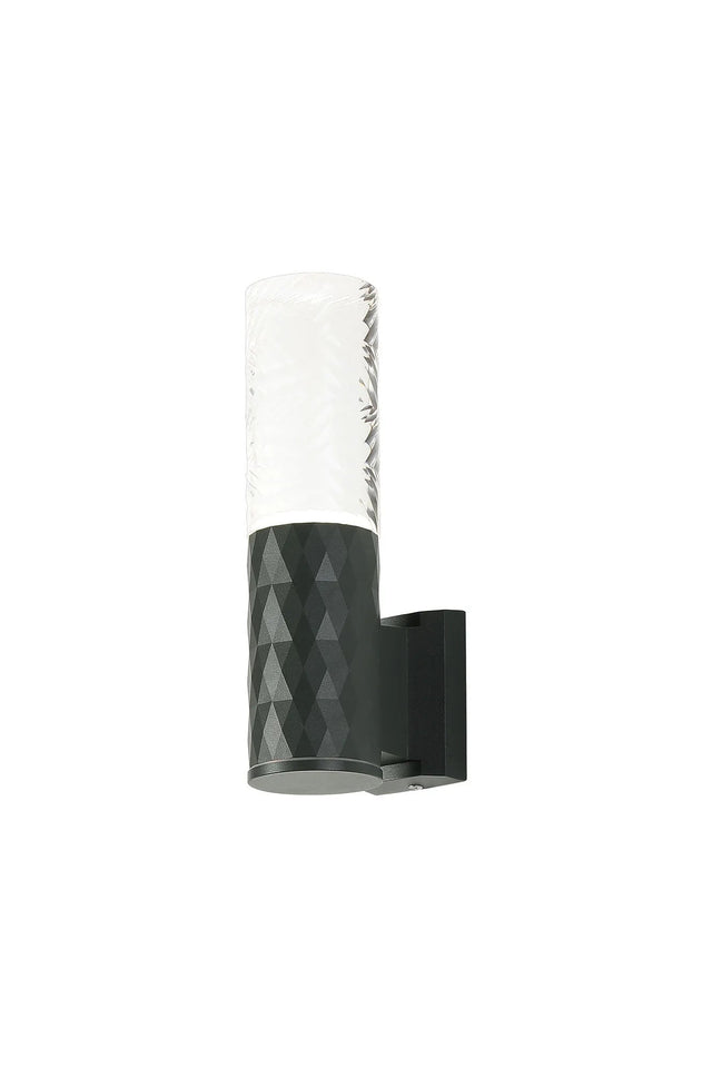 Khazri Diamond Pattern Wall Lamp With Tall Diagonal Pattern Acrylic Shade, 1 x GU10, IP54, Grey/Clear/Frosted