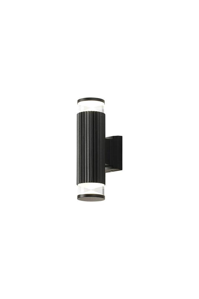 Khazri Ribbed Line Wall Lamp With X Pattern Acrylic Shade, 2 x GU10, IP54, Black/Clear/Frosted