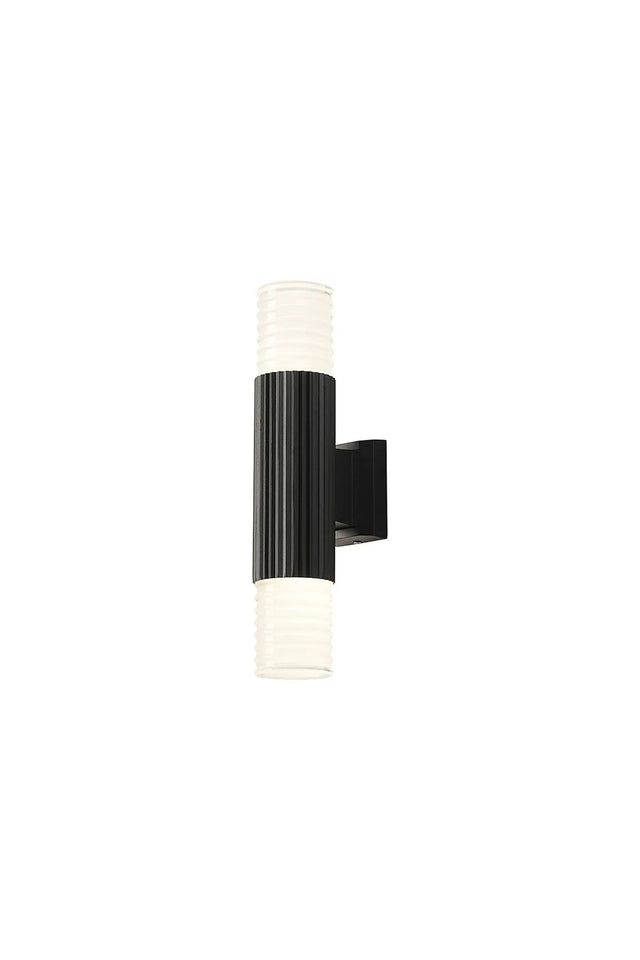 Khazri Ribbed Line Wall Lamp With Horizontal Line Acrylic Shade, 2 x GU10, IP54, Black/Clear/Frosted