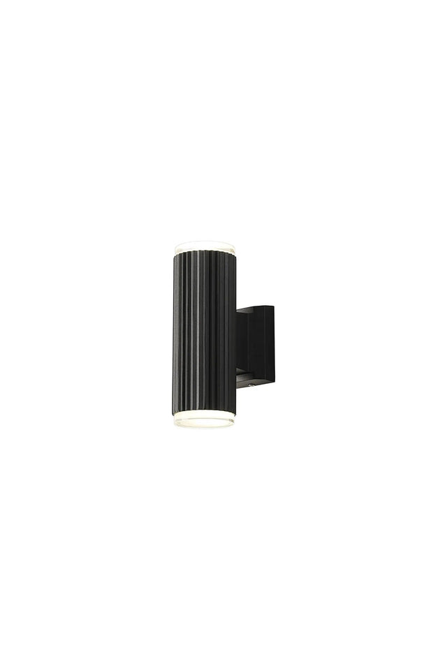 Khazri Ribbed Line Wall Lamp With Shallow Acrylic Shade, 2 x GU10, IP54, Black/Clear/Frosted