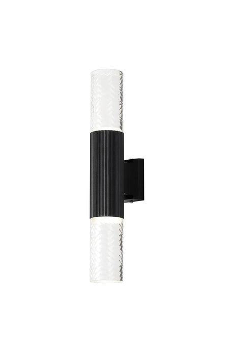 Khazri Ribbed Line Wall Lamp With Tall Diagonal Pattern Acrylic Shade, 2 x GU10, IP54, Black/Clear/Frosted