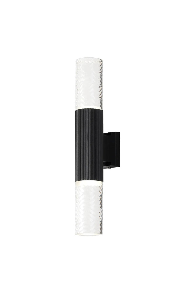 Khazri Ribbed Line Wall Lamp With Tall Diagonal Pattern Acrylic Shade, 2 x GU10, IP54, Black/Clear/Frosted