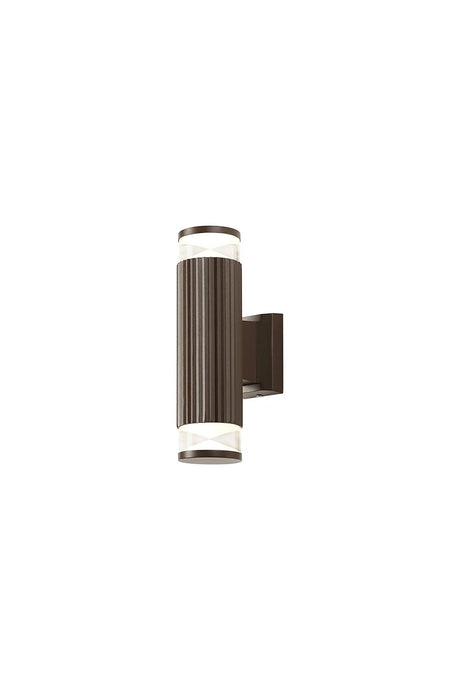 Khazri Ribbed Line Wall Lamp With X Pattern Acrylic Shade, 2 x GU10, IP54, Dark Brown/Clear/Frosted