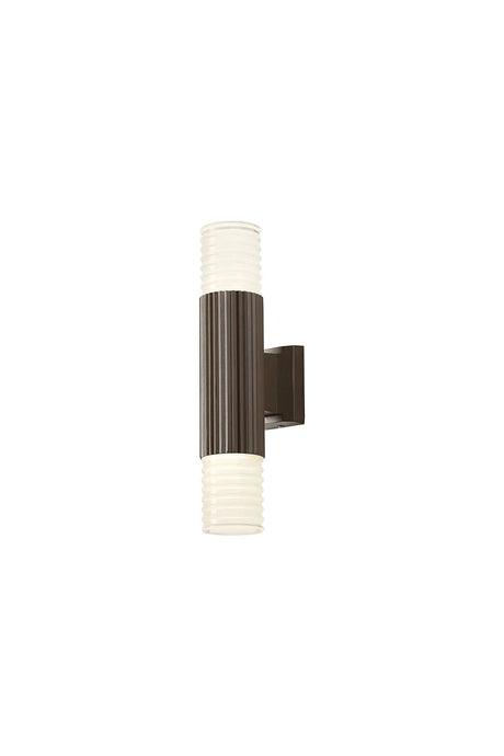 Khazri Ribbed Line Wall Lamp With Horizontal Line Acrylic Shade, 2 x GU10, IP54, Dark Brown/Clear/Frosted