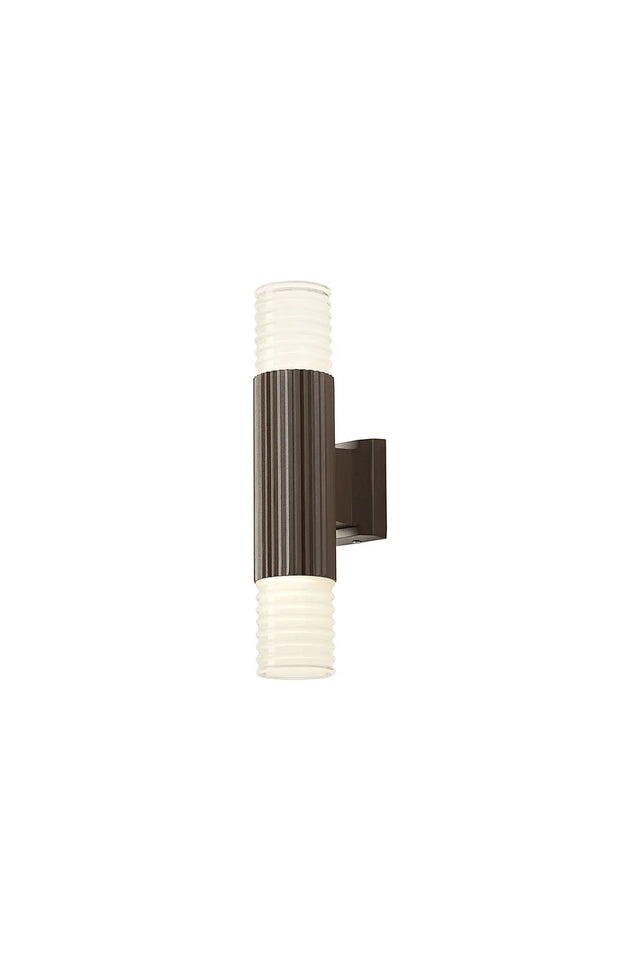 Khazri Ribbed Line Wall Lamp With Horizontal Line Acrylic Shade, 2 x GU10, IP54, Dark Brown/Clear/Frosted