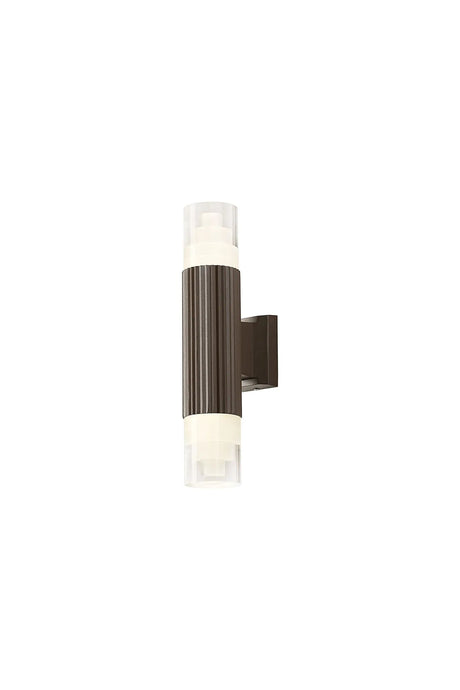 Khazri Ribbed Line Wall Lamp With Tier Pattern Acrylic Shade, 2 x GU10, IP54, Dark Brown/Clear