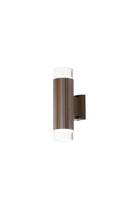 Khazri Ribbed Line Wall Lamp With Short Diagonal Pattern Acrylic Shade, 2 x GU10, IP54, Dark Brown/Clear/Frosted