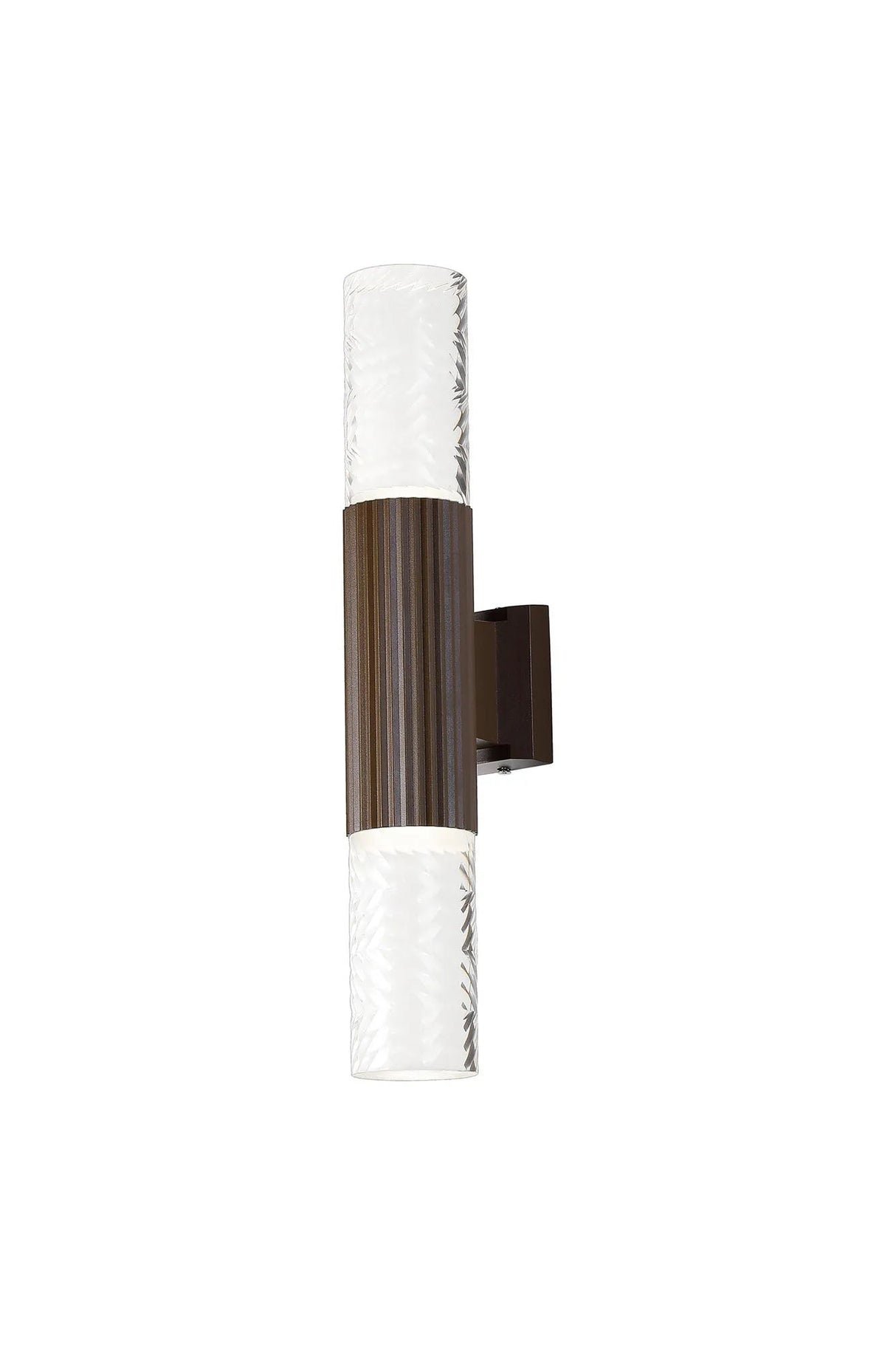 Khazri Ribbed Line Wall Lamp With Tall Diagonal Pattern Acrylic Shade, 2 x GU10, IP54, Dark Brown/Clear/Frosted