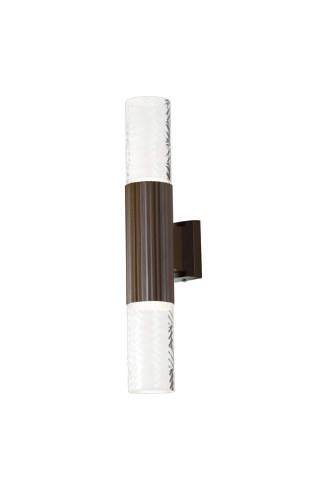 Khazri Ribbed Line Wall Lamp With Tall Diagonal Pattern Acrylic Shade, 2 x GU10, IP54, Dark Brown/Clear/Frosted