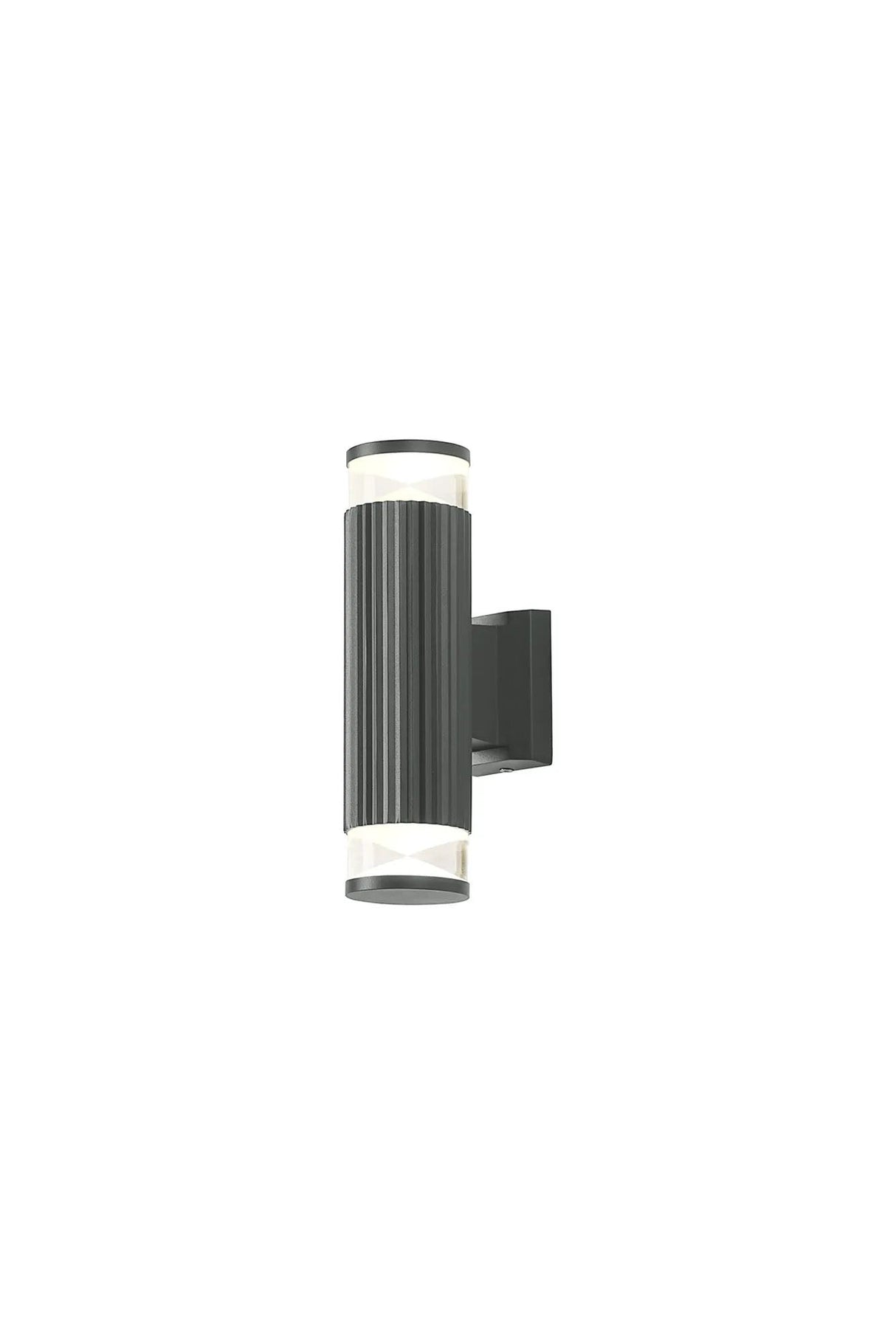 Khazri Ribbed Line Wall Lamp With X Pattern Acrylic Shade, 2 x GU10, IP54, Grey/Clear/Frosted