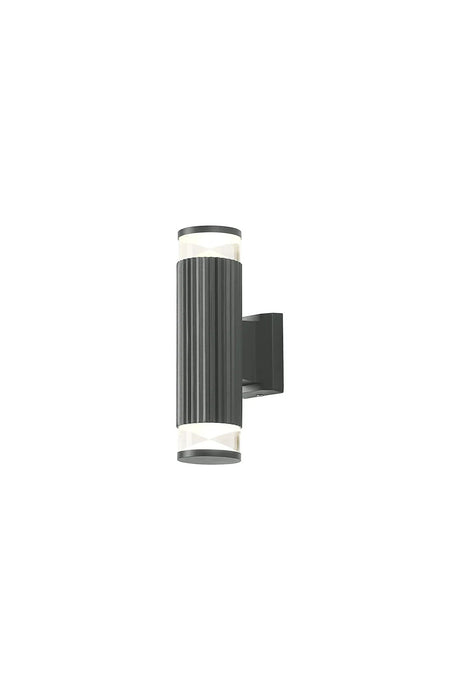 Khazri Ribbed Line Wall Lamp With X Pattern Acrylic Shade, 2 x GU10, IP54, Grey/Clear/Frosted