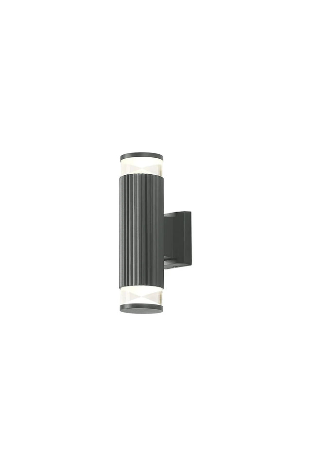 Khazri Ribbed Line Wall Lamp With X Pattern Acrylic Shade, 2 x GU10, IP54, Grey/Clear/Frosted