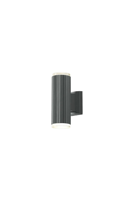 Khazri Ribbed Line Wall Lamp With Shallow Acrylic Shade, 2 x GU10, IP54, Grey/Clear/Frosted