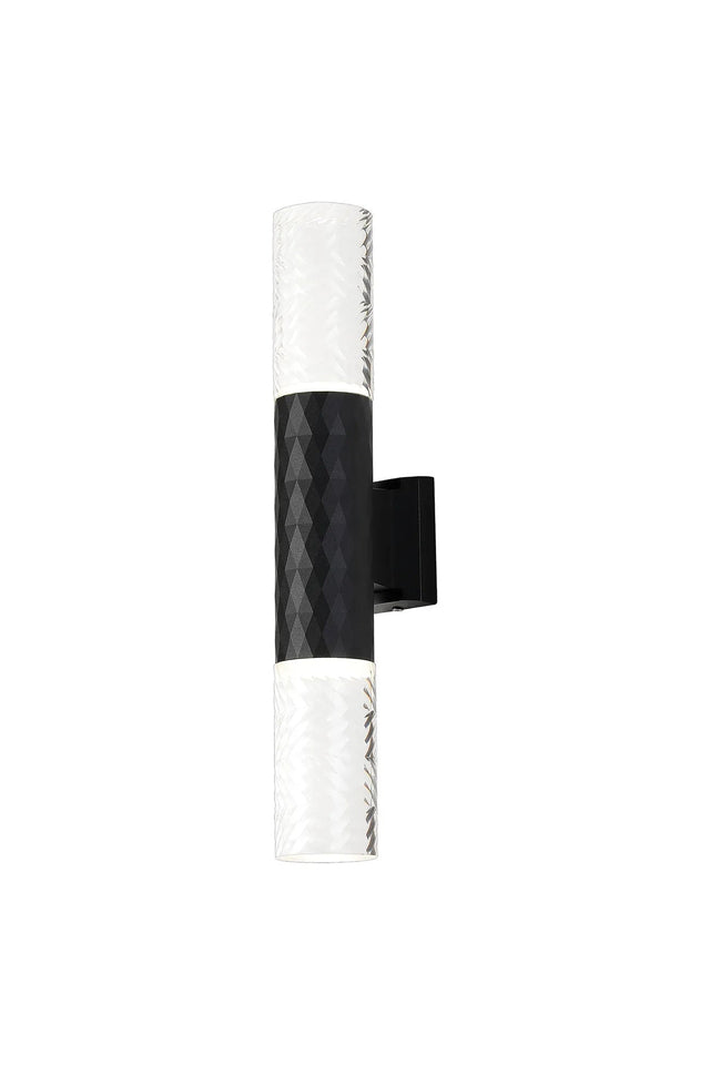 Khazri Diamond Pattern Wall Lamp With Tall Diagonal Pattern Acrylic Shade, 2 x GU10, IP54, Black/Clear/Frosted