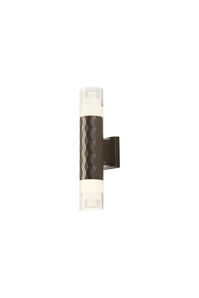 Khazri Diamond Pattern Wall Lamp With Tier Pattern Acrylic Shade, 2 x GU10, IP54, Dark Brown/Clear
