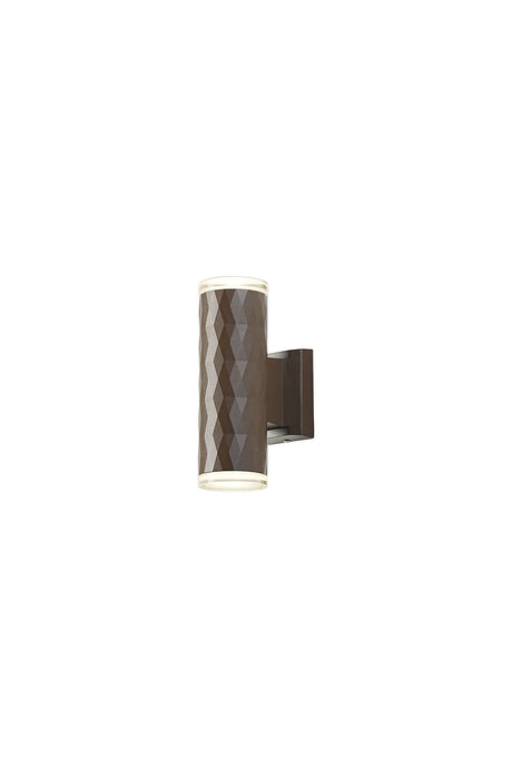 Khazri Diamond Pattern Wall Lamp With Shallow Acrylic Shade, 2 x GU10, IP54, Dark Brown/Clear/Frosted