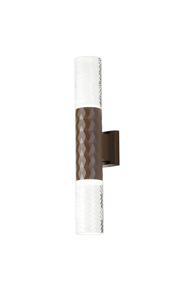 Khazri Diamond Pattern Wall Lamp With Tall Diagonal Pattern Acrylic Shade, 2 x GU10, IP54, Dark Brown/Clear/Frosted