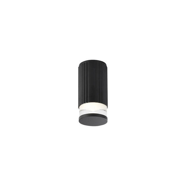 Khazri Ribbed Line Ceiling  With X Pattern Acrylic Shade,  1 x GU10, IP54, Black/Clear/Frosted