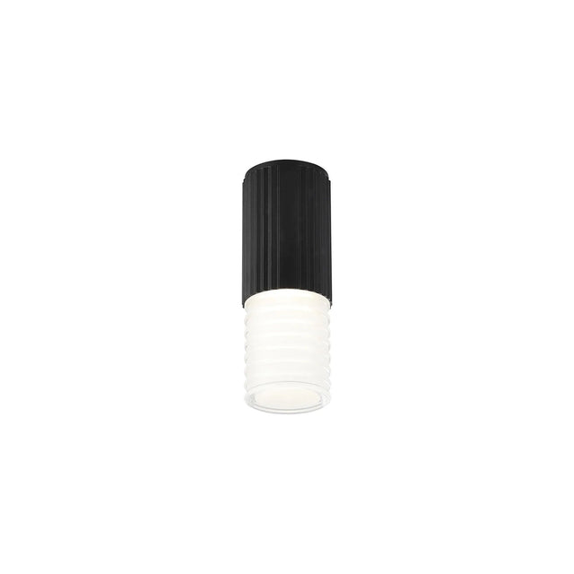 Khazri Ribbed Line Ceiling  With Horizontal Line Acrylic Shade,  1 x GU10, IP54, Black/Clear/Frosted