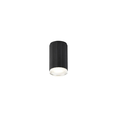 Khazri Ribbed Line Ceiling  With Shallow Acrylic Shade,  1 x GU10, IP54, Black/Clear/Frosted