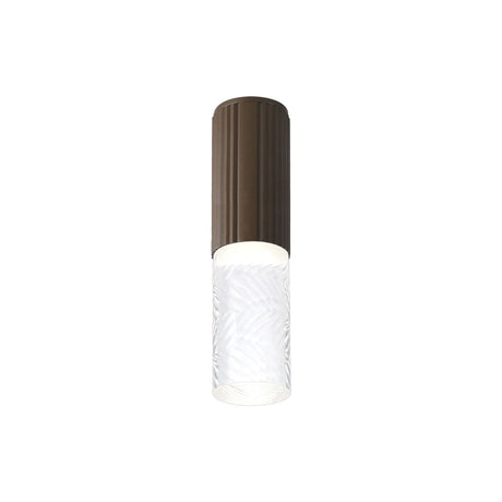 Khazri Ribbed Line Ceiling  With Tall Diagonal Pattern Acrylic Shade,  1 x GU10, IP54, Dark Brown/Clear/Frosted