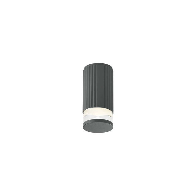 Khazri Ribbed Line Ceiling  With X Pattern Acrylic Shade,  1 x GU10, IP54, Grey/Clear/Frosted