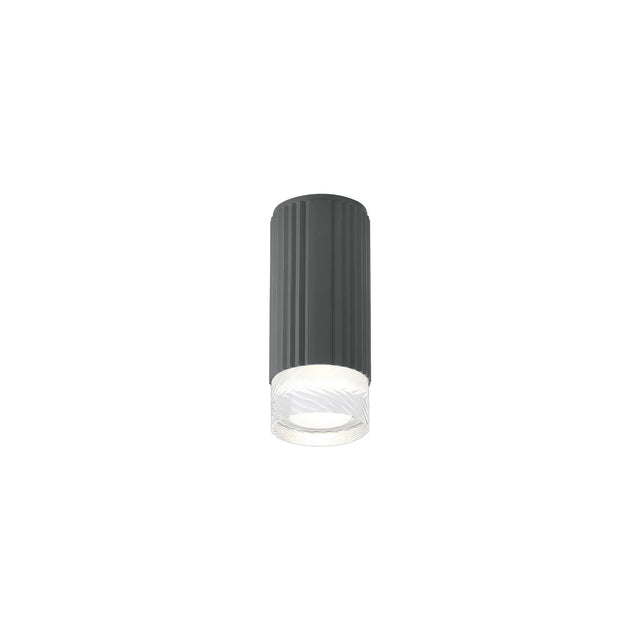 Khazri Ribbed Line Ceiling  With Short Diagonal Pattern Acrylic Shade,  1 x GU10, IP54, Grey/Clear/Frosted
