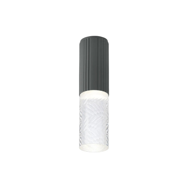 Khazri Ribbed Line Ceiling  With Tall Diagonal Pattern Acrylic Shade,  1 x GU10, IP54, Grey/Clear/Frosted