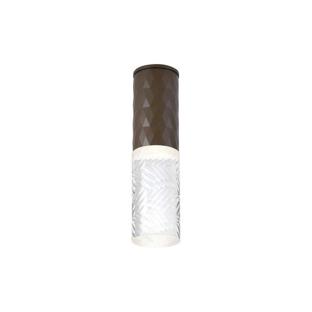 Khazri Diamond Pattern Ceiling  With Tall Diagonal Pattern Acrylic Shade,  1 x GU10, IP54, Dark Brown/Clear/Frosted