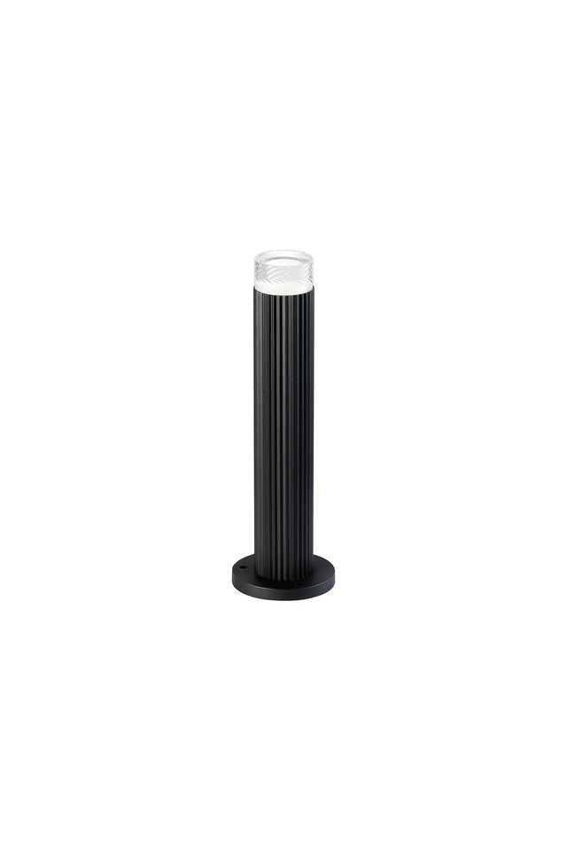 Khazri Ribbed Line 35cm Post Lamp With Short Diagonal Pattern Acrylic Shade, 1 x GU10, IP54, Black/Clear/Frosted