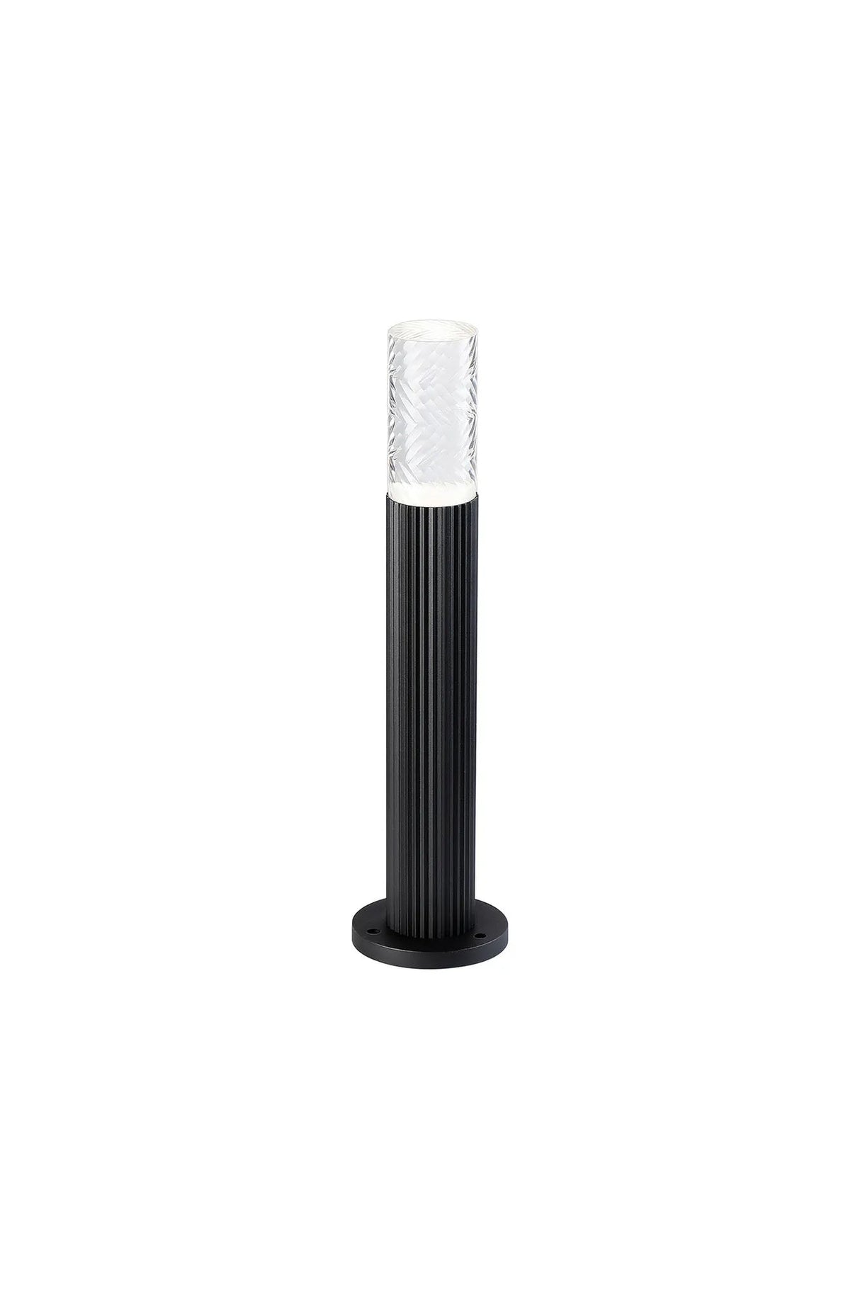 Khazri Ribbed Line 35cm Post Lamp With Tall Diagonal Pattern Acrylic Shade, 1 x GU10, IP54, Black/Clear/Frosted