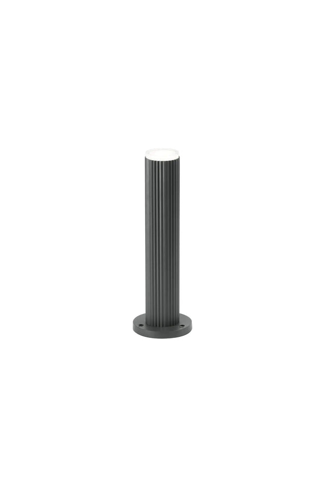 Khazri Ribbed Line 35cm Post Lamp With Shallow Acrylic Shade, 1 x GU10, IP54, Grey/Clear/Frosted