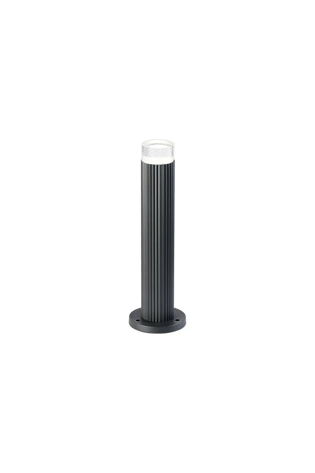 Khazri Ribbed Line 35cm Post Lamp With Short Diagonal Pattern Acrylic Shade, 1 x GU10, IP54, Grey/Clear/Frosted