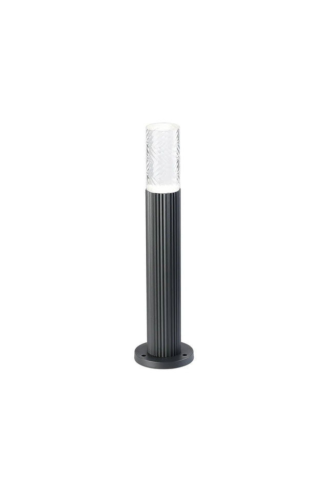 Khazri Ribbed Line 35cm Post Lamp With Tall Diagonal Pattern Acrylic Shade, 1 x GU10, IP54, Grey/Clear/Frosted