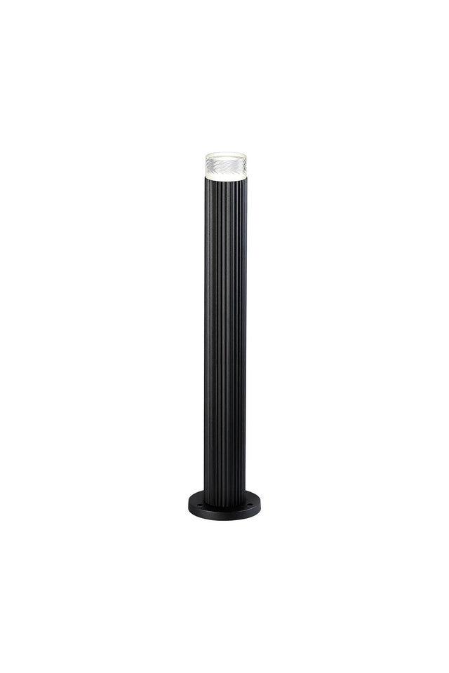 Khazri Ribbed Line 55cm Post Lamp With Short Diagonal Pattern Acrylic Shade, 1 x GU10, IP54, Black/Clear/Frosted