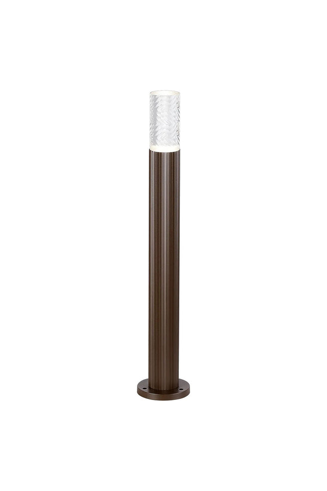 Khazri Ribbed Line 55cm Post Lamp With Tall Diagonal Pattern Acrylic Shade, 1 x GU10, IP54, Dark Brown/Clear/Frosted