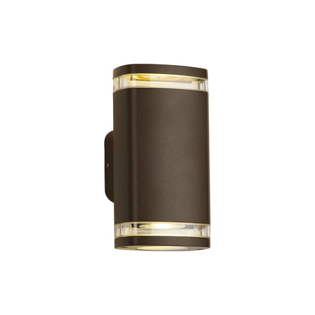 Latchford Wall Lamp 2 x GU10, IP54, Matt Brown/Clear