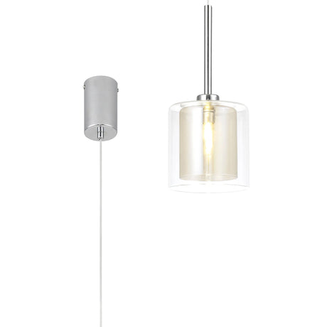 Lathen Single Pendant 2m, 1 x G9, Polished Chrome/Cognac/Clear Type H Shade