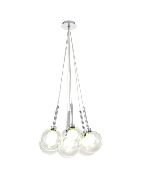 Lathen Cluster Pendant 1.5m, 7 x G9, Polished Chrome/Clear/Frosted Type G Shade