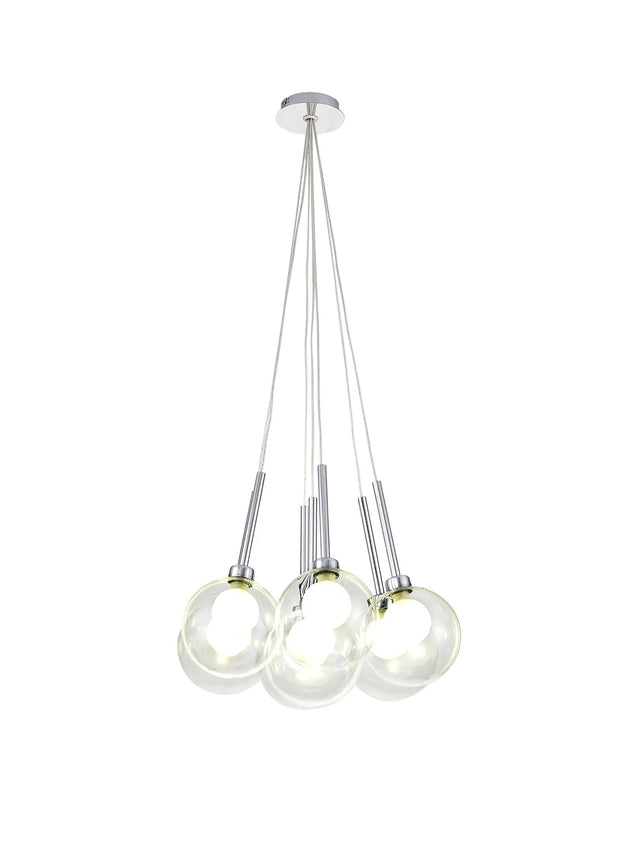 Lathen Cluster Pendant 1.5m, 7 x G9, Polished Chrome/Clear/Frosted Type G Shade