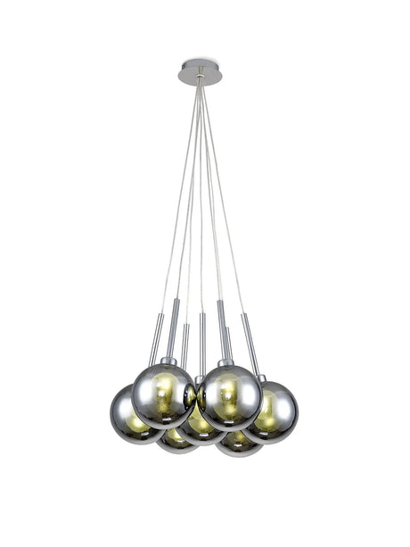 Lathen Cluster Pendant 1.5m, 7 x G9, Polished Chrome/Chrome/Frosted Type G Shade