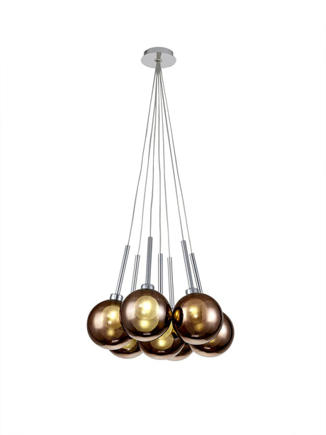 Lathen Cluster Pendant 1.5m, 7 x G9, Polished Chrome/Copper/Frosted Type G Shade