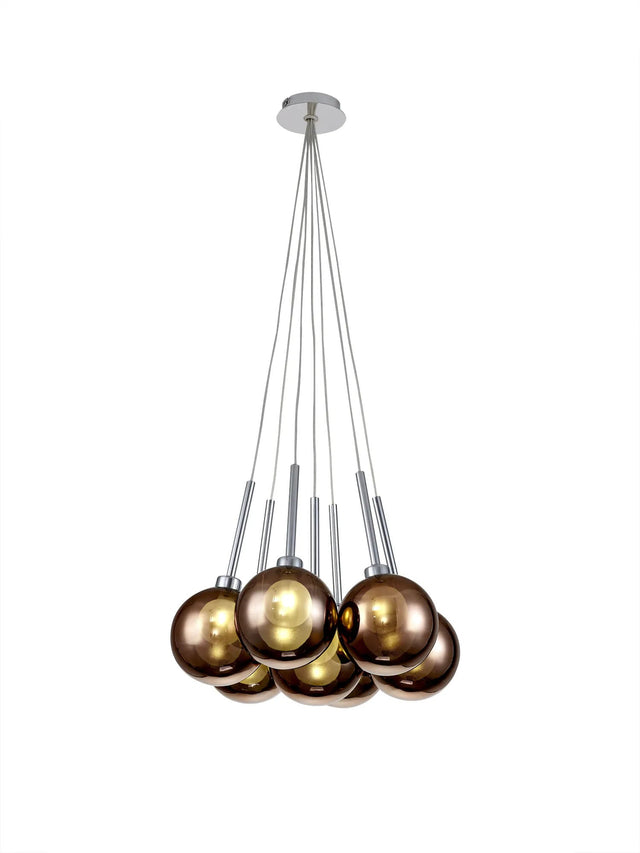 Lathen Cluster Pendant 1.5m, 7 x G9, Polished Chrome/Copper/Frosted Type G Shade