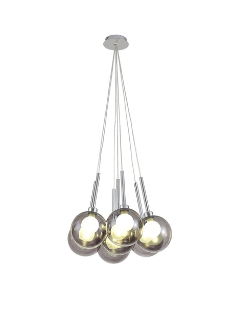 Lathen Cluster Pendant 1.5m, 7 x G9, Polished Chrome/Smoked/Frosted Type G Shade