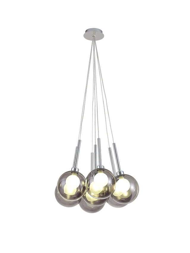 Lathen Cluster Pendant 1.5m, 7 x G9, Polished Chrome/Smoked/Frosted Type G Shade