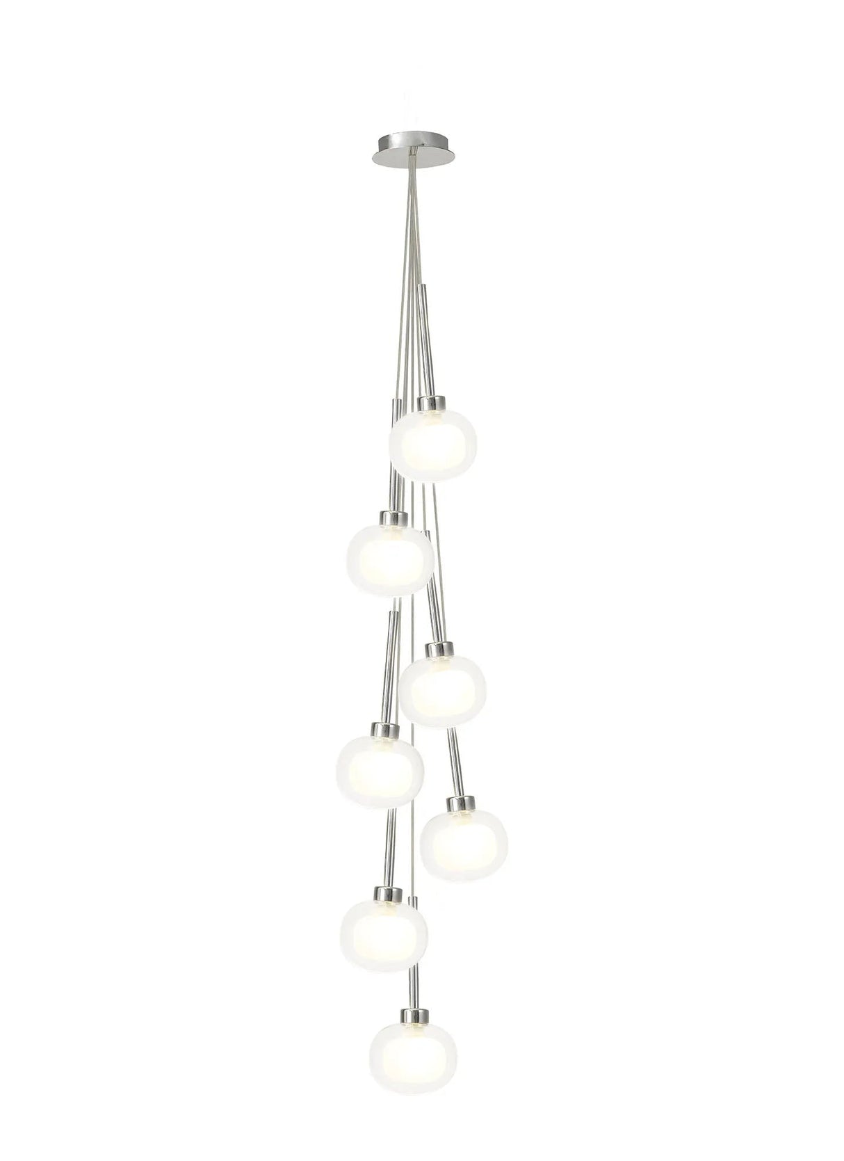 Lathen Cluster Pendant 1.5m, 7 x G9, Polished Chrome/Frosted/Clear Type M Shade